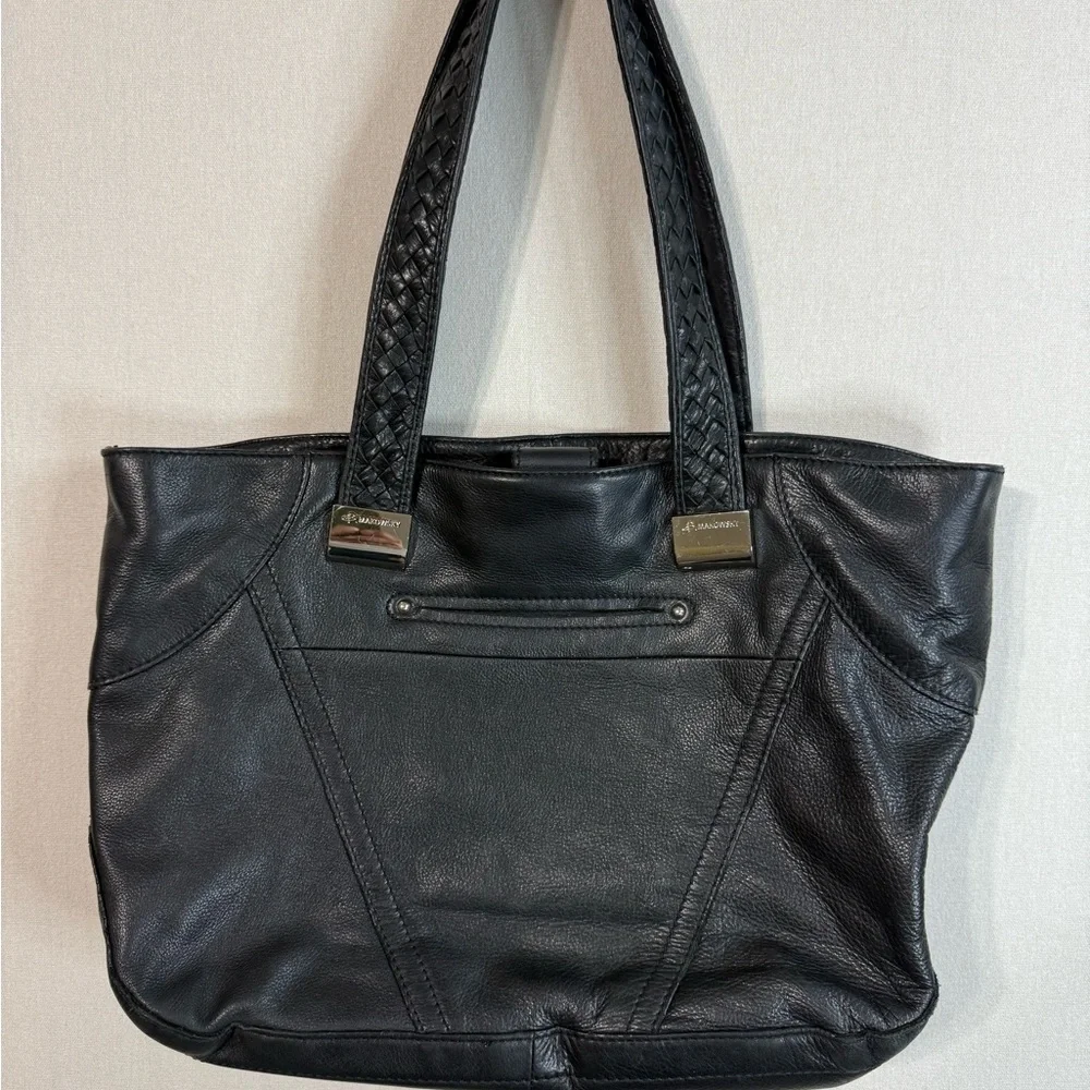 B. Makowsky Black Tote with Braided Straps